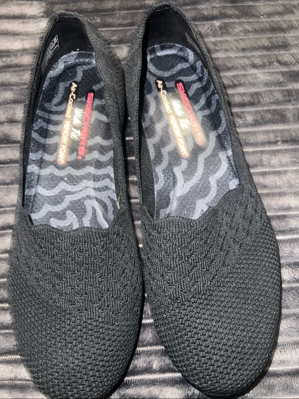 Skechers Women's Black Slip-On Knit Flats - Air-Cooled Memory Foam